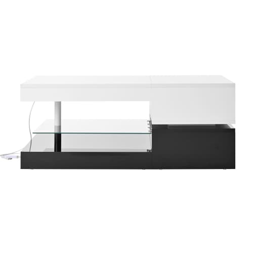 Sofa bord med APP/Bluetooth-styring & LED-stemningsbelysning, 90x45cm, glas/højglans, sort og hvid white