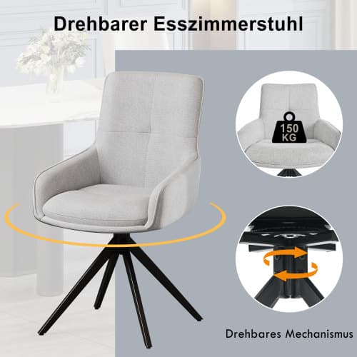 Vridbara stolar för matsal grå – Designade & extra vadderade – Höjdjusterbara fotstöd – Perfekt för köksbord Gray
