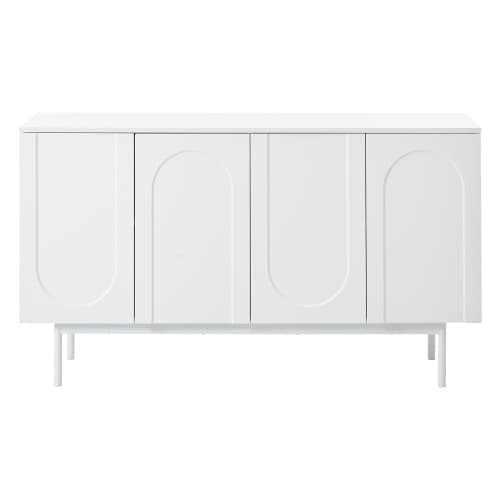 Vitt skåp med 4 välvda dörrar – minimalistisk 4-dörrarsbuffé för matsal & vardagsrum – ren vit design White