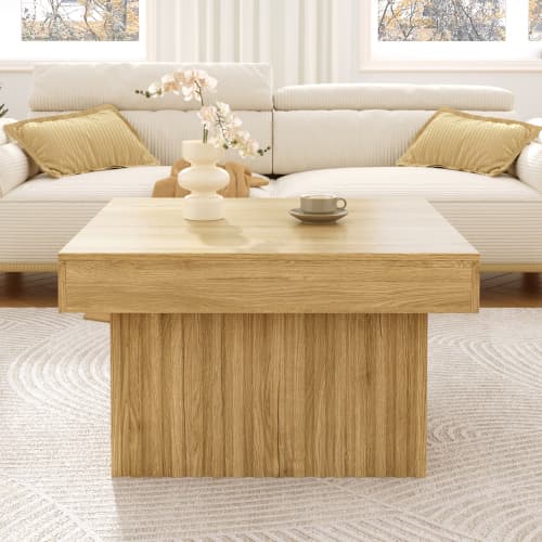 Sofa bord i trælook | Med PB bordplade & MDF base | Moderne design til stue & kontor | Robust & alsidig | 79 x 79 x 46 cm Natural