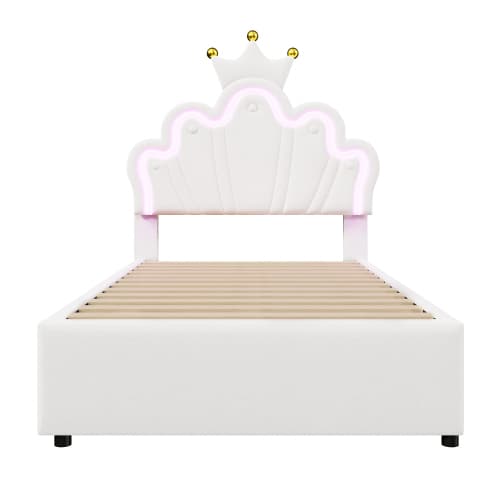 Vit Princess Spjälsäng 90x200 cm med LED & Låda | PU-överdrag White