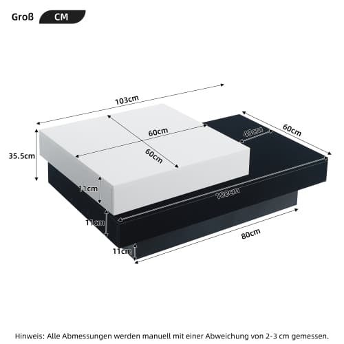 Roterbart soffbord med svart och vit söm, modernt, enkelt soffbord med högblank yta White+Black