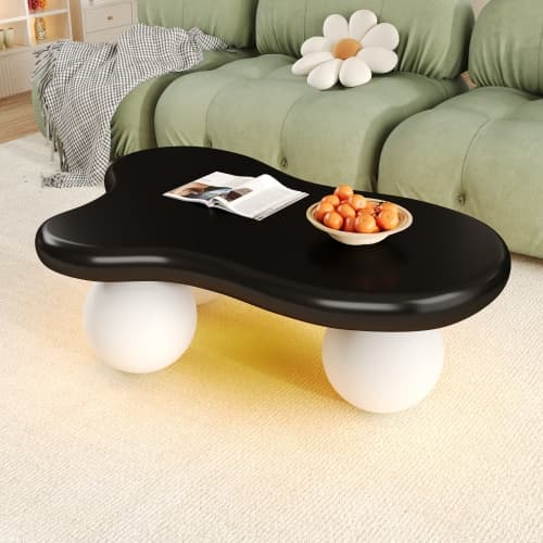 Cloud Style soffbord med LED-belysning – Modernt soffbord med 16 färger & runda ben Black + White