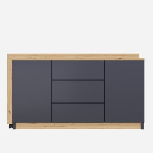 Skrivebord med låsbare hjul, 4 cm tyk roterende bordplade, hjørneskrivebord grå/eg, stabil Grey + Oak