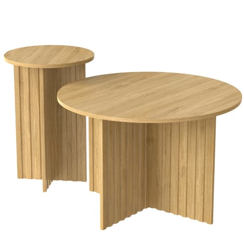 2-delt træ Nest bord sæt | Runde sofaborde i Scandi design | Pladsbesparende & alsidig | Robuste MDF-plader | Hvid Natural