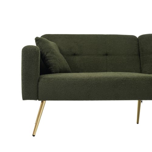 Sovsoffa med sängfunktion – justerbart ryggstöd, ben i guldmetall, inkl. kuddar och sidofickor för förvaringsutrymme Antique Green