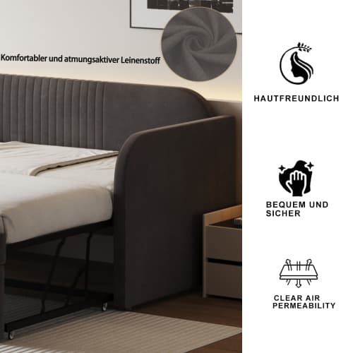 Bäddsoffa 90/180x190 cm | Kan dras ut med ribbor | linnegrå deep gray
