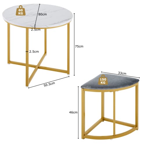 Modern matgrupp, 1 bord + 4 stolar, lyxig design med guldram & sammetsstolar, grå White+gray