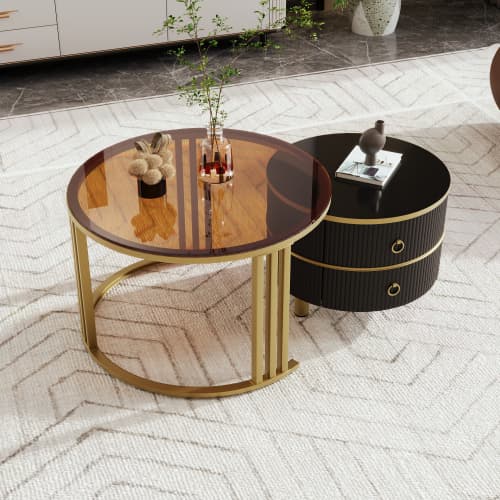 Komplett set soffbord + sidobord – kombination, 45 cm & 40 cm höjd – låda ingår Black