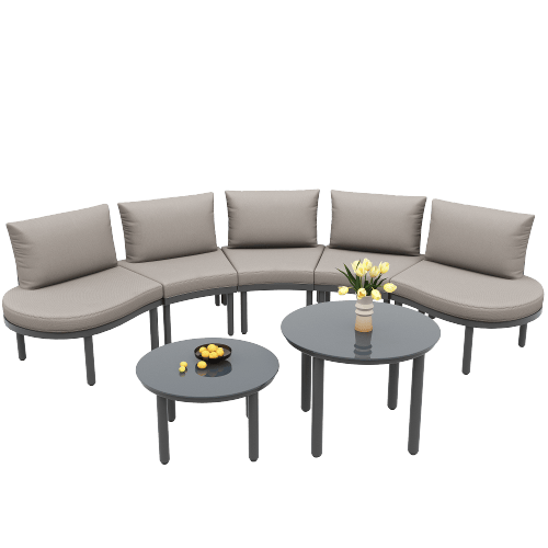 Modern 5-sits trädgårdsmöbelset med glasbord – elegant loungeset i grått Grey