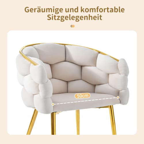 Lyxig sammetsstol med guldpläterade ben – modern bubbeldesignstol i beige (1 set med utbytbart ryggstöd) Beige