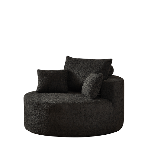 Fåtölj i chenille, ingen montering krävs, fluffig gungstol för vardagsrum & sovrum, modern & bekväm Black