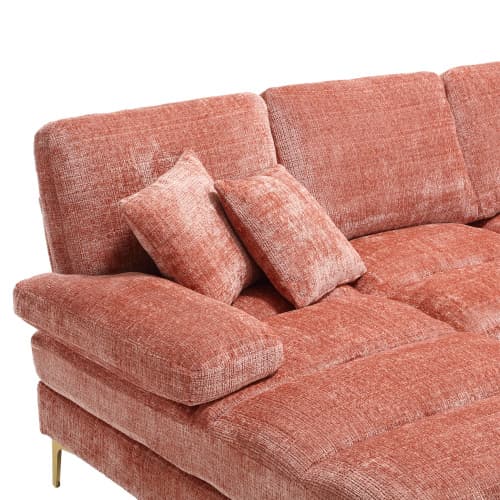 U-formad soffa i rosa med dubbla fällbara säten - chenilletyg, sektionssoffa för vardagsrum och kontor Pinke