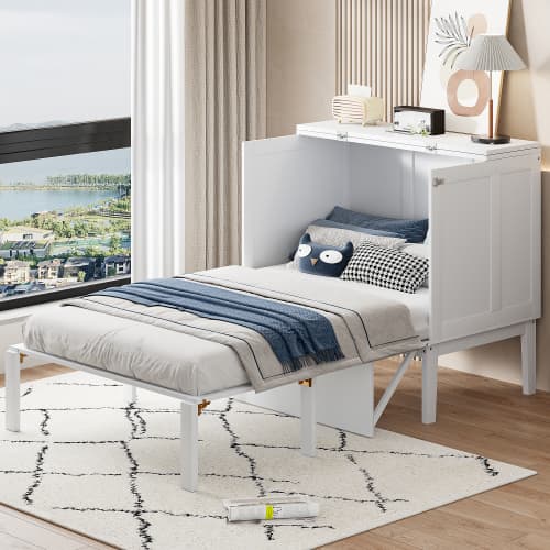 Väggfällsäng 90×200 cm | Vit | Med sängram | Utrymmesbesparande garderobssäng White