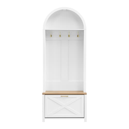 Garderobe med skohylde, hylde og kroge - robuste jernfødder, MDF-krop til entré White