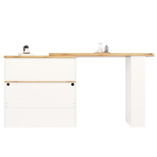 Höj- och sänkbart matbord med LED-belysning, utdragbart och roterbart, med förvaringsutrymme, barbord, vit White