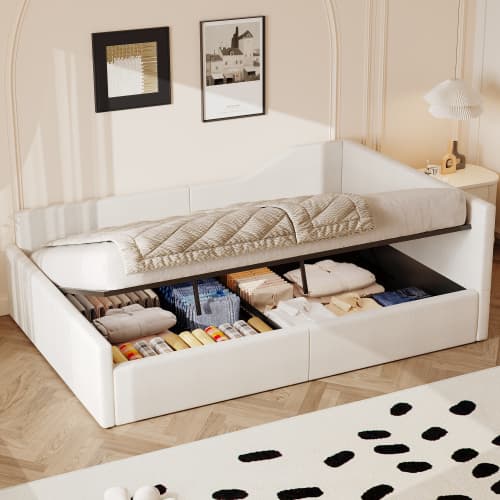 Vadderad dagbädd 140x200cm beige - Med praktisk förvaring, modern bäddsoffa & bekväm solbädd Beige