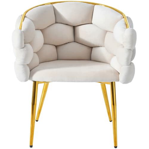 Lyxig sammetsstol med guldpläterade ben – modern bubbeldesignstol i beige (1 set med utbytbart ryggstöd) Beige