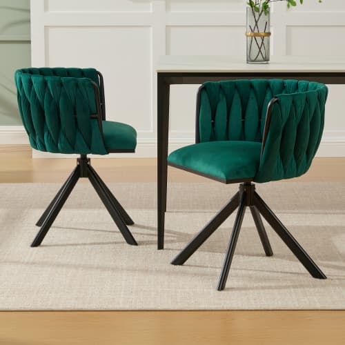 Sammet fåtölj set om 2 med 180° svängfunktion - kraftig ram, ergonomisk, sammetslen Emerald