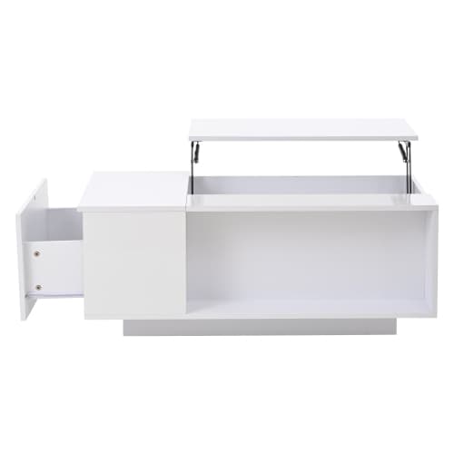 Höj- och sänkbart soffbord vitt (100x50x40cm) - med LED-ljus, låda & dolt förvaringsutrymme White