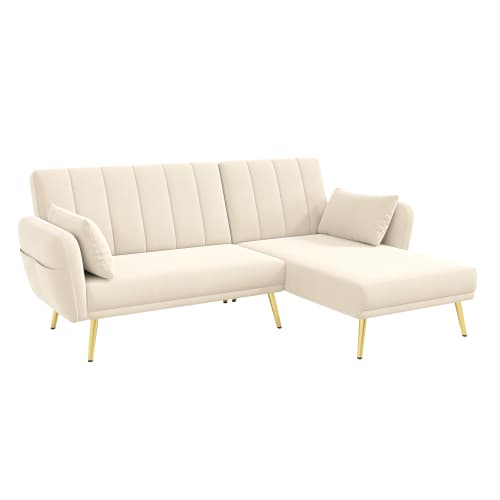 Modern L-formad fällbar soffa, hörnsoffa med sovfunktion & extra hörn, för vardagsrum, gästrum och hemmabio Beige