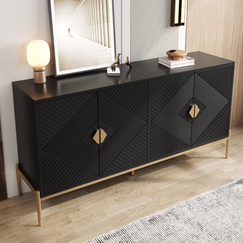 Skænk 162x80cm, Moderne opbevaringsskab & kommode, Alsidig til stue, spisestue & entré Black