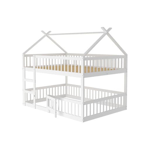 Barnsäng 140×200 cm | Massivt trä | Med trappor & loftdesign | Vit White