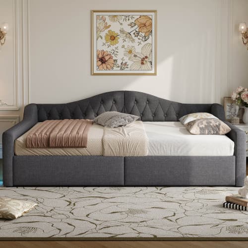 140x200cm grå vadderad dagbädd – med LED-belysning & förvaringsutrymme, modern bäddsoffa med komfortfunktioner Gray