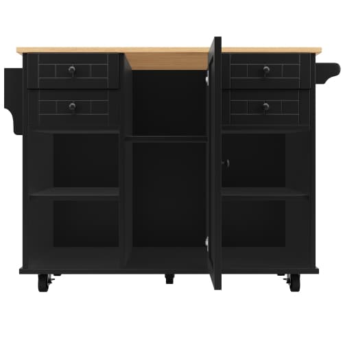 Modern köksö (127×46×91,5 cm) köksskåp med träådring, matvagn med multifunktionell förvaring Black