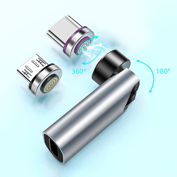 540° roterende magnetisk adapter USB-oplader til flere enheder samtidigt Silver