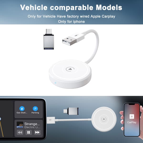 Bärbar trådlös adapter Plug & Plays Carplays-omvandlare plastadapter Square