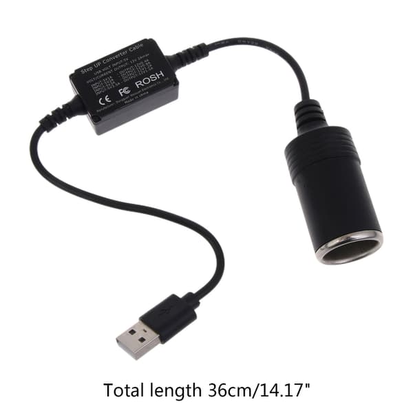 USB til 12V DC-adapter - USB A han til 12V bilcigarettænderstik hun strømkonverter til bil-GPS, bil-DVR