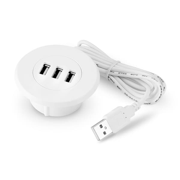 5 cm Kabelgennemføringshul i skrivebordet Montering 3 porte USB 2.0 Hub til bærbar pc-computer
