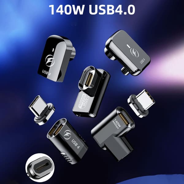 USB C-adapter med 140W hurtiglading, støtter 8K videooverføring, magnetisk tilkobling, egnet for smarttelefoner og bærbare datamaskiner Vertical flat