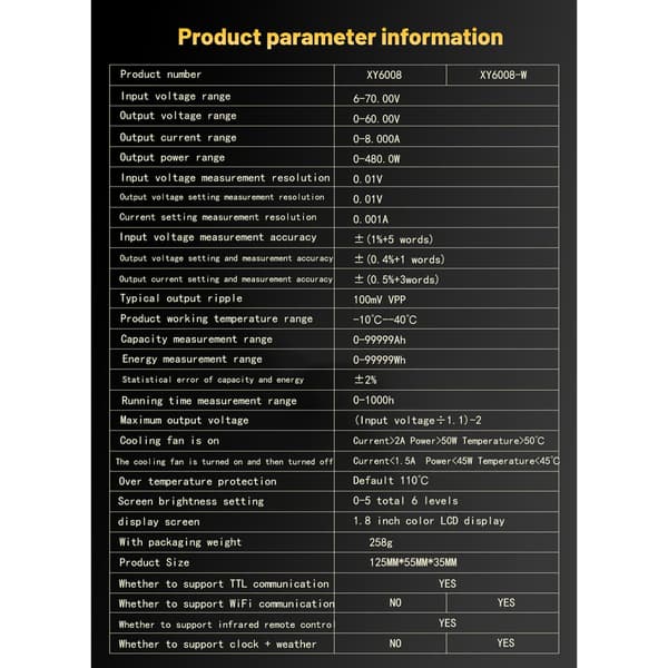 DC-virtalähde 60V 8A 480W alennusmoduuli LCD-näytöllä Vakiojännite/virta Huoltolaite Helppo käyttö Xy6008