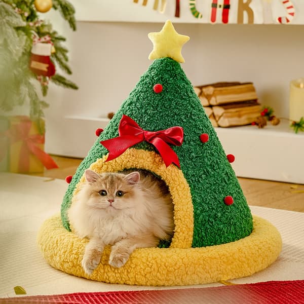 Vinter kæledyrsseng jule design varm plys katte hundehus til julepynt null - Christmas stocking n M