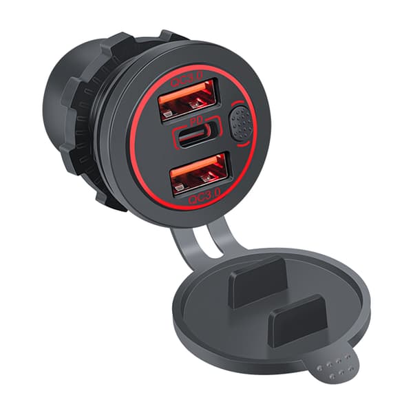 Rask lading USB billader PD QC3.0 strømadapter for mobiltelefon GPS-vifte Red Light