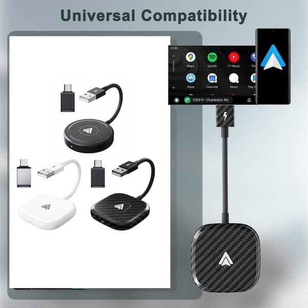 Professionel Androids Auto Adapter Plug & Plays Stabil Forbindelse Oplev Friheden ved Trådløs til Køretøjer Square Carbon Fiber