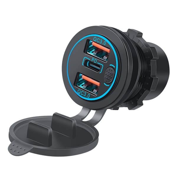 Hurtigopladende USB-biloplader PD QC3.0 strømadapter til mobiltelefon GPS-blæser Blue Light