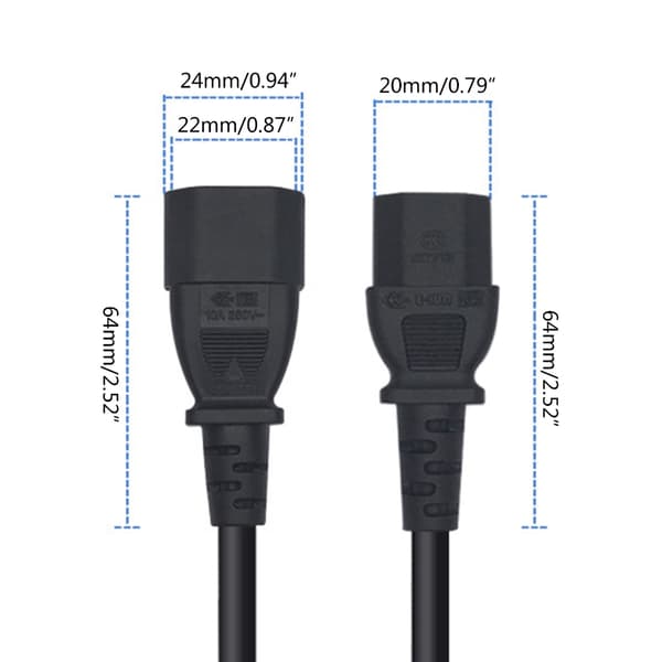 IEC 320 C14 til C13 adapterkabel, 250V han til hun strømomformere