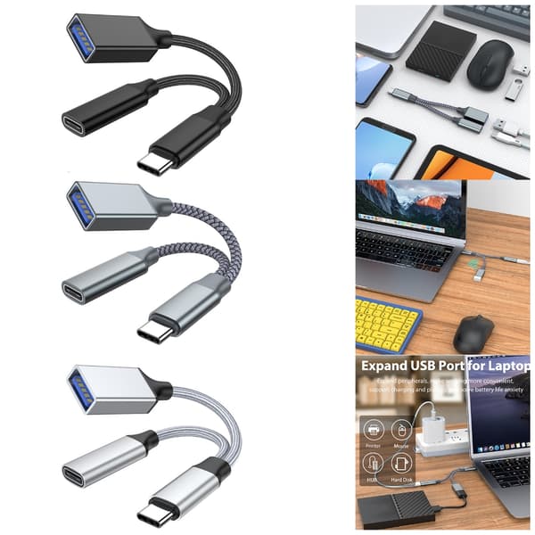 USB C OTG-adapter med hurtigopladning PD10W 2-i-1 USB C-splitter til bærbar computer Grey