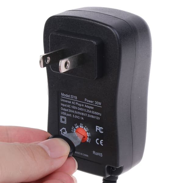 AC/DC-adapter omkopplingsströmförsörjning med 6 valbara adapterspetsar för 3V-12V US