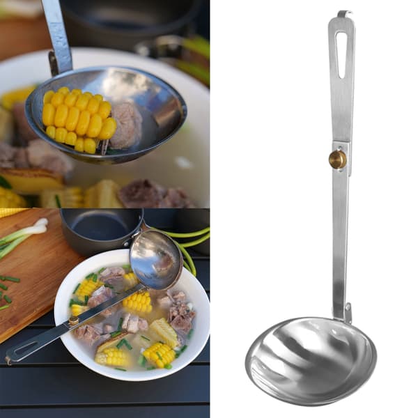 Ske i rustfrit stål med foldbart håndtag til sovs, suppe, madlavning