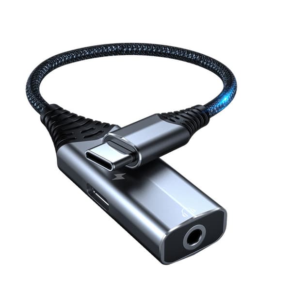 Svart/grønn/sølv hodetelefon- og laderadapter TYPEC digital lydadapter