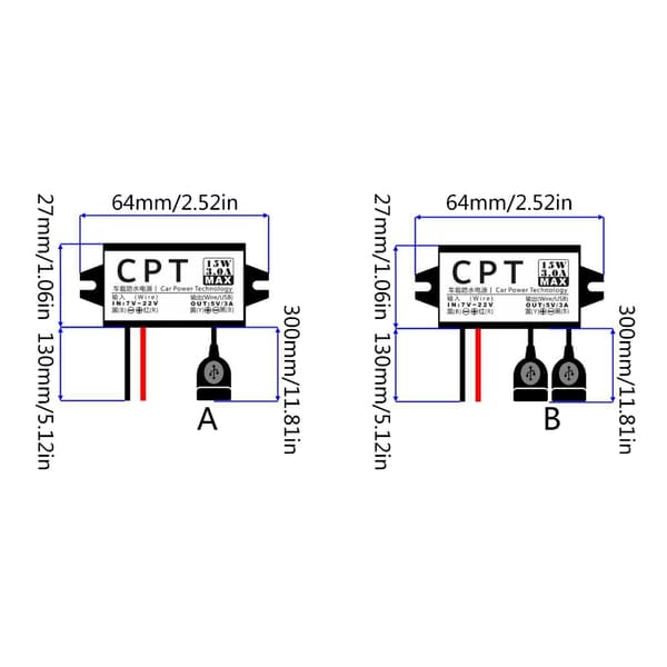 12V til USB 12V til 5V USB-adapter Likestrøm Bucking Convertermodul 3A 15W null - Dual USB