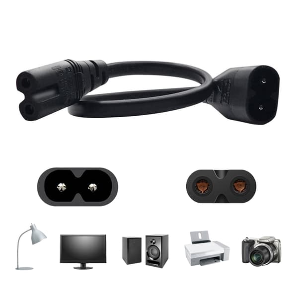 2-pin IEC320-C7 til C8-kontaktadapterkabel Hannplugg til Hunnkontaktkabel
