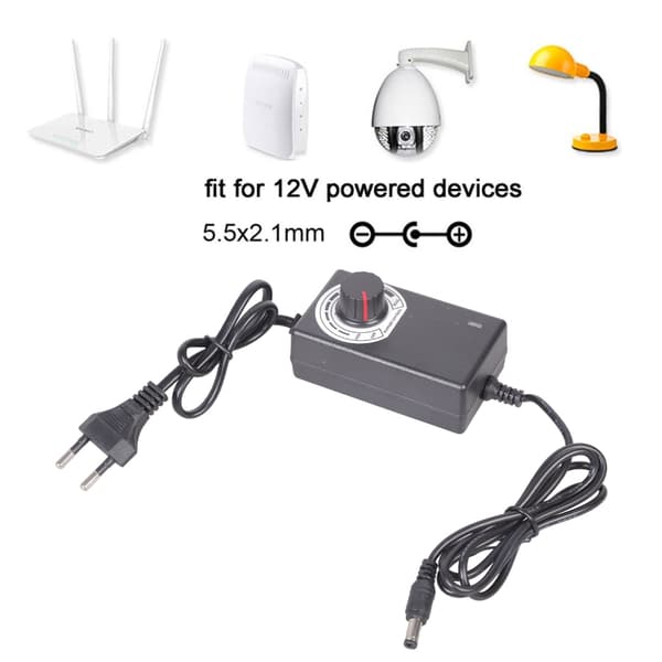 AC 100-240V til DC 4V-12V 2A 5.5x2.1mm Justerbar Strømforsyningsadapter til 12V Blæser, LED, Kamera, Router Controller EU Plug