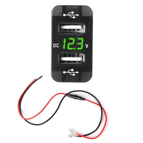 40×20mm 12V Dobbel USB Billader LED Voltmeter Strømadapter For