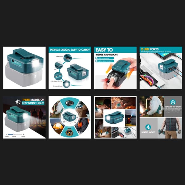 Dobbel USB-strømladeradapteromformer for 14,4 Li-ion-batteri elektronikk tilbehørsdeler erstatning null - Mivac