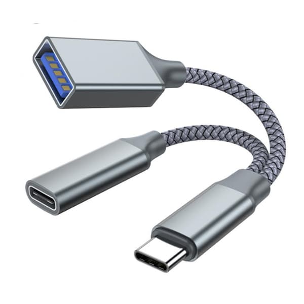 USB C OTG-adapter med hurtiglading PD10W 2-i-1 USB C-splitter for bærbar PC Grey